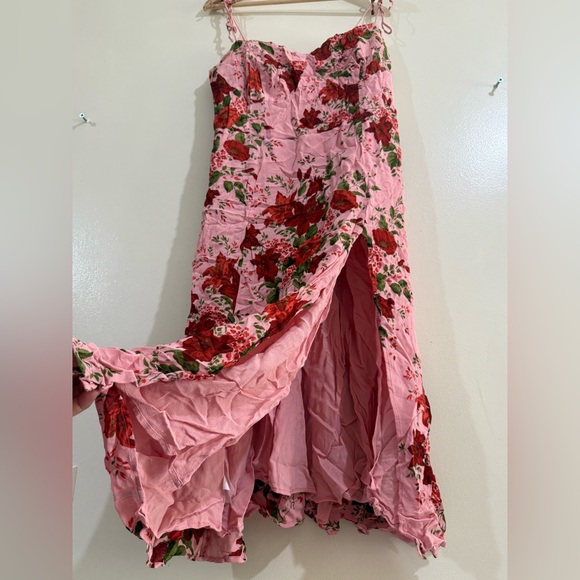 Reformation Pink Floral Tie-Strap Midi Dress - Picture 6 of 9